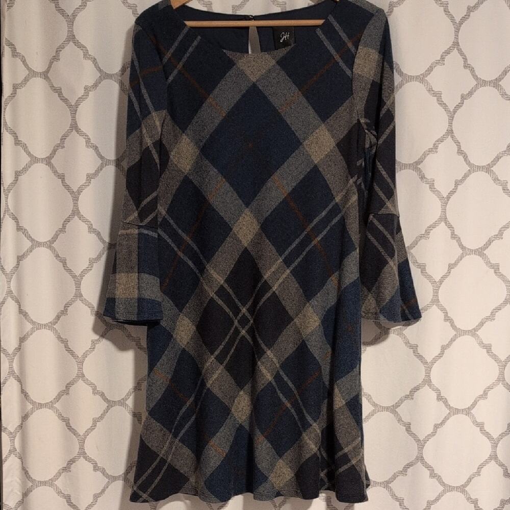 Jessica Howard Plaid Bell Sleeve A-Line Dress Large